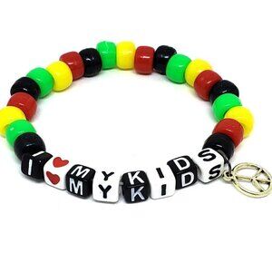 I Love my Kids Peace Charm Rasta Kandi Word bracelet
